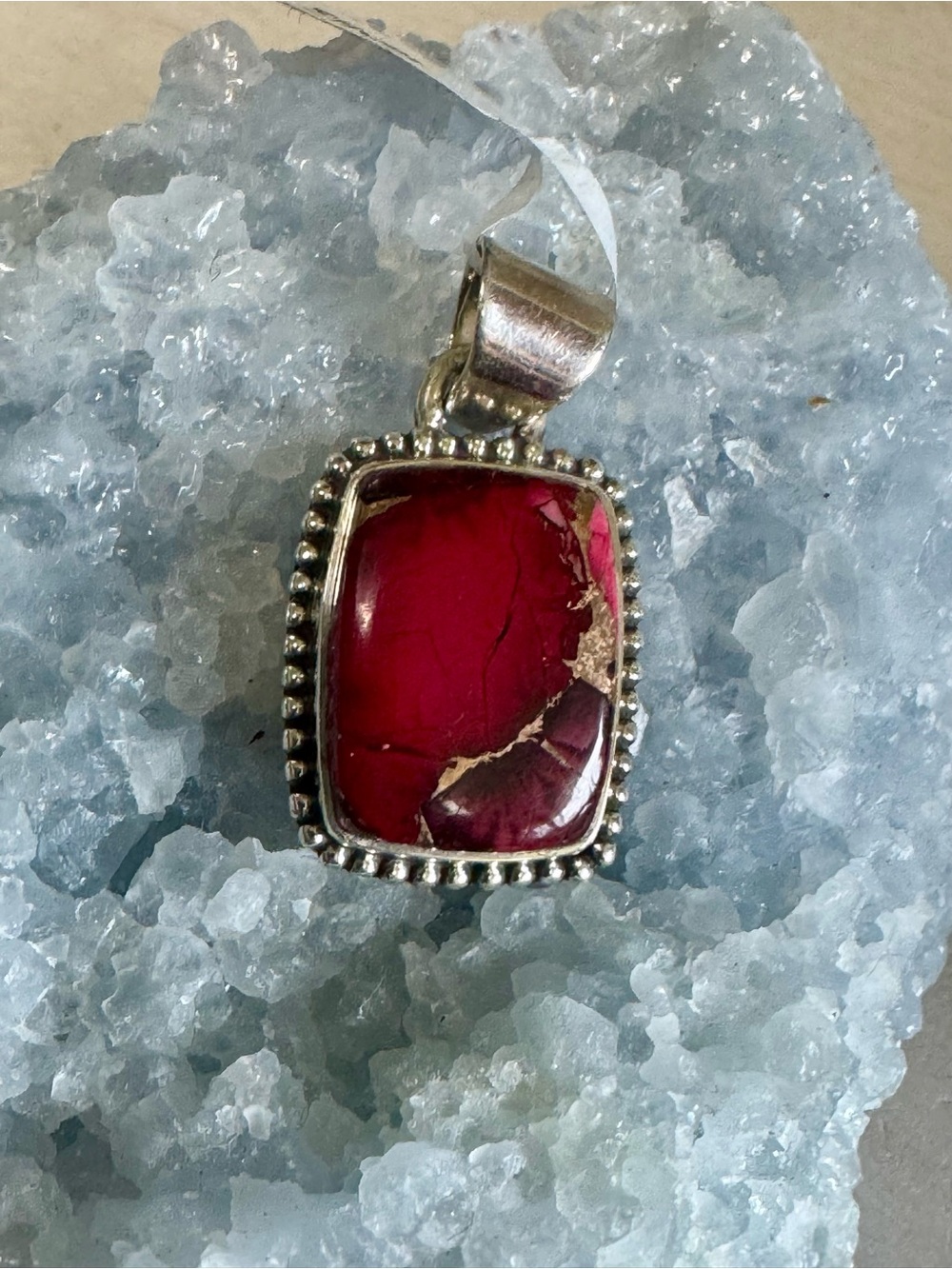 Rose Dahlia Sterling Silver Magenta Stone Pendant - Kingman Turquoise Company